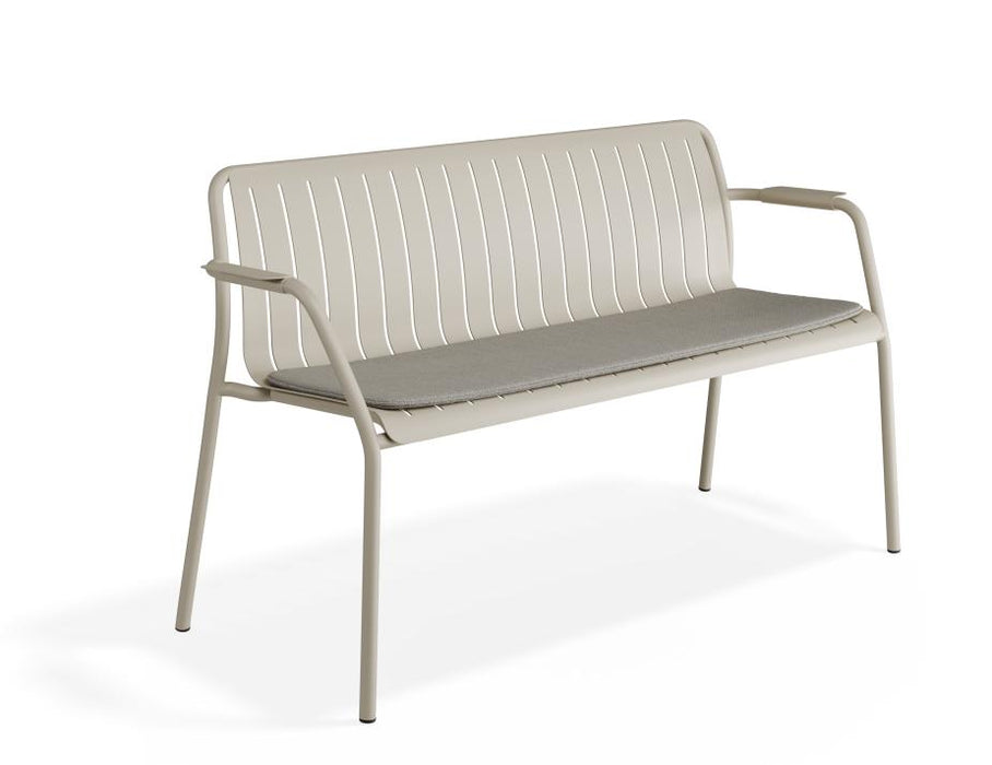 Roku Garden Bench 125cm - Outdoor - Matte Latte - Chair with Sandy Grey Cushion, Metal