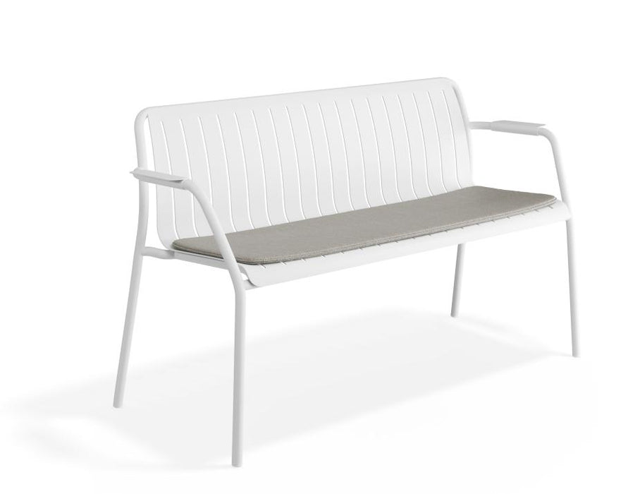 Roku Garden Bench 125cm - Outdoor - White - Chair with Sandy Grey Cushion, Metal