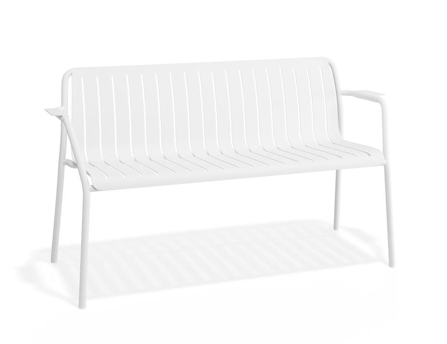 Roku Garden Bench 125cm - Outdoor - White - Chair with Green Cushion, Metal