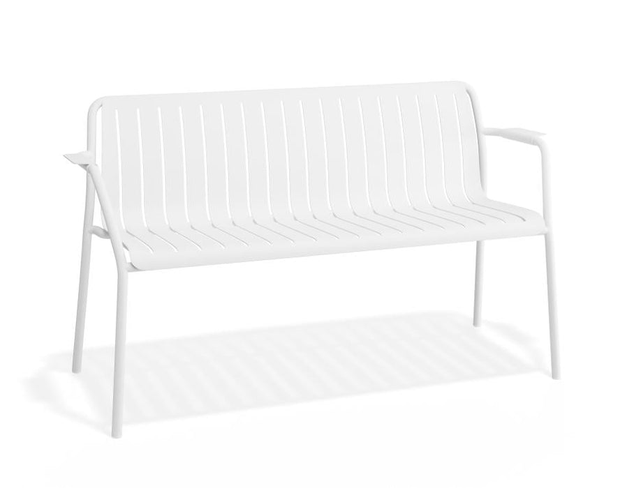 Roku Garden Bench 125cm - Outdoor - White - Chair with Granite Grey Cushion, Metal
