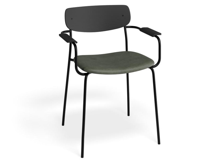Rylie Armchair - Black - Upholstered - Green Vintage Vegan Leather Seat