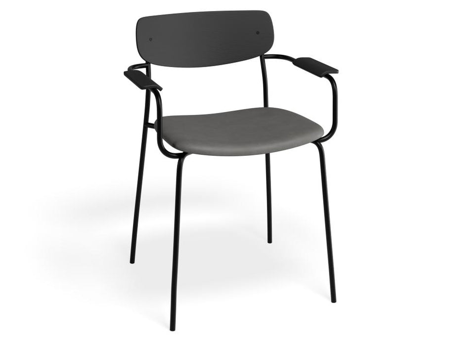 Rylie Armchair - Black - Upholstered - Grey Vintage Vegan Leather Seat