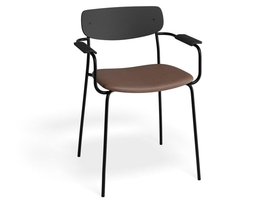 Rylie Armchair - Black - Upholstered - Grey Vintage Vegan Leather Seat