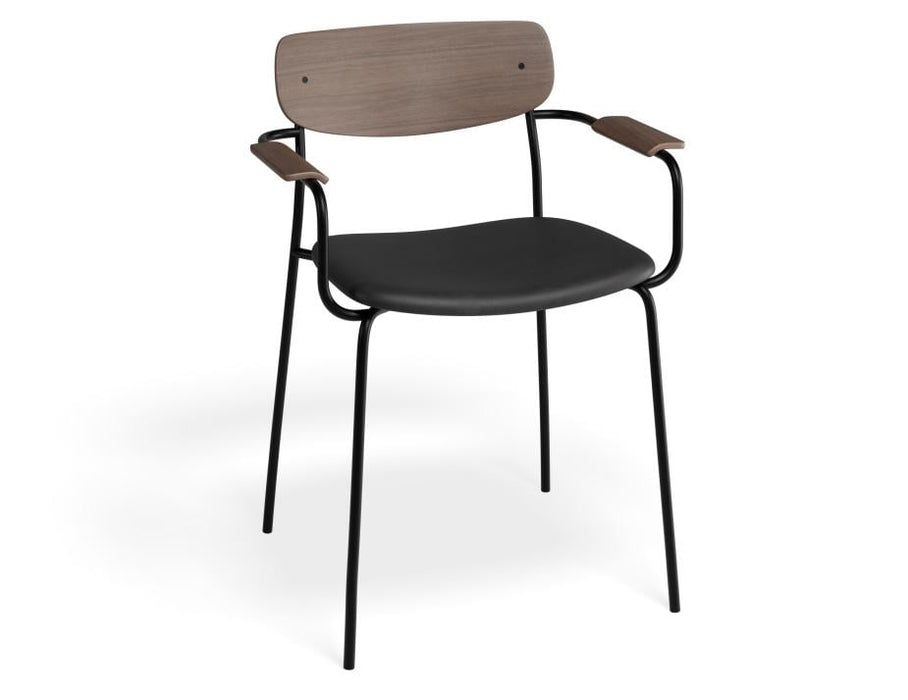 Rylie Armchair - Walnut - Upholstered - Black Vegan Leather Seat
