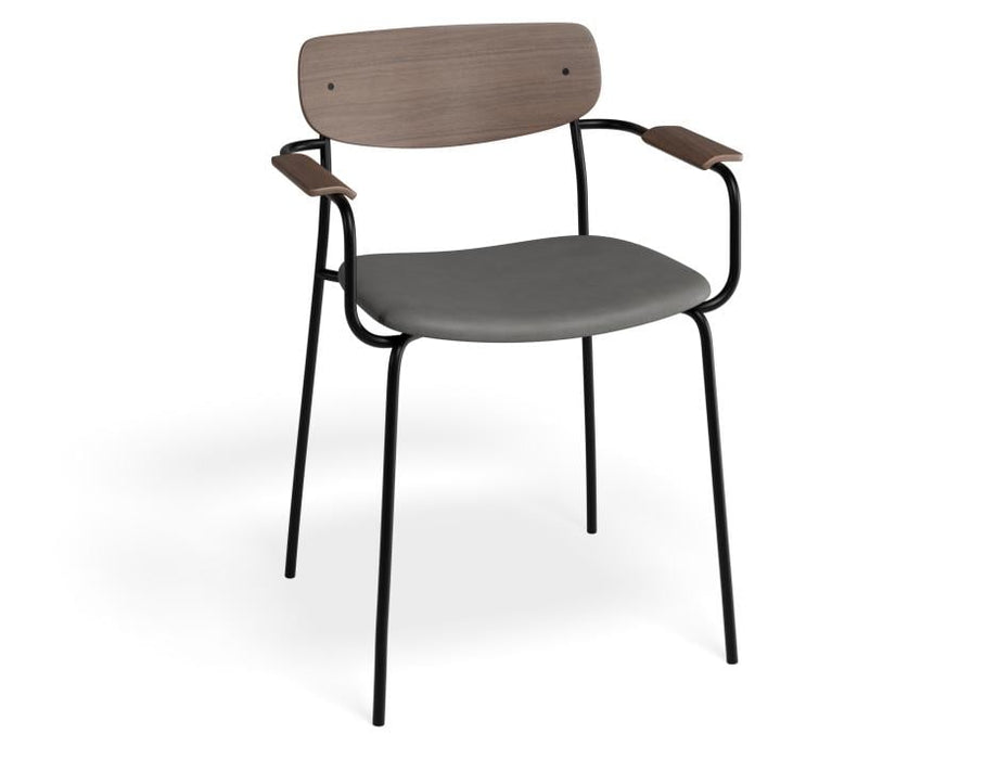 Rylie Armchair - Walnut - Upholstered - Black Vegan Leather Seat