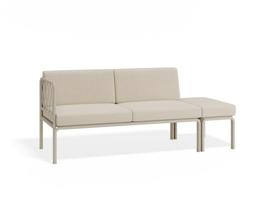 Seville Config E - 2 Seater Sofa - Latte - Outdoor - Husk Cushions + End Cushion + Teak Top