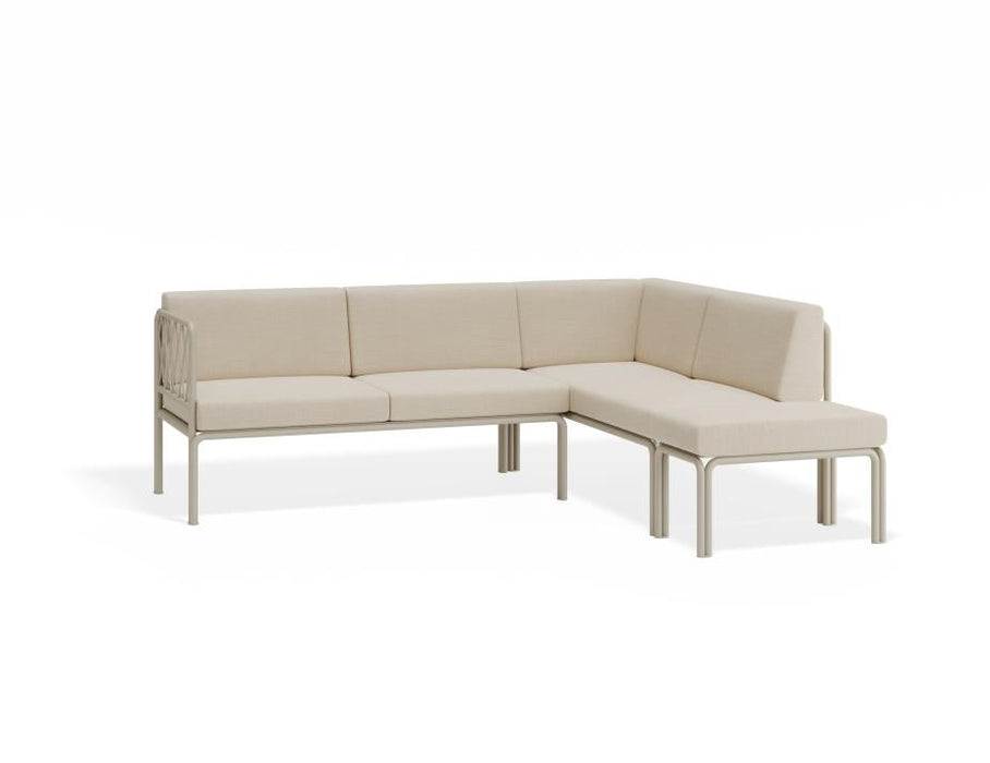 Seville Config G Corner Sofa - Latte - Outdoor - Husk Cushions + Teak Top