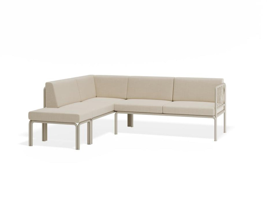 Seville Config H Corner Sofa - Latte - Outdoor - Husk Cushions + Teak Top
