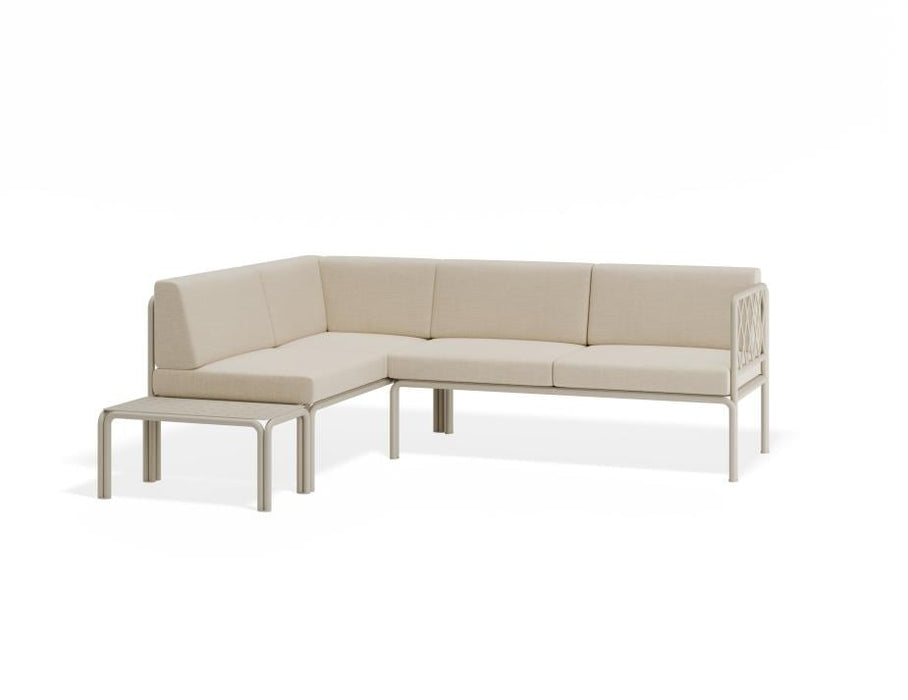 Seville Config H Corner Sofa - Latte - Outdoor - Husk Cushions + Teak Top