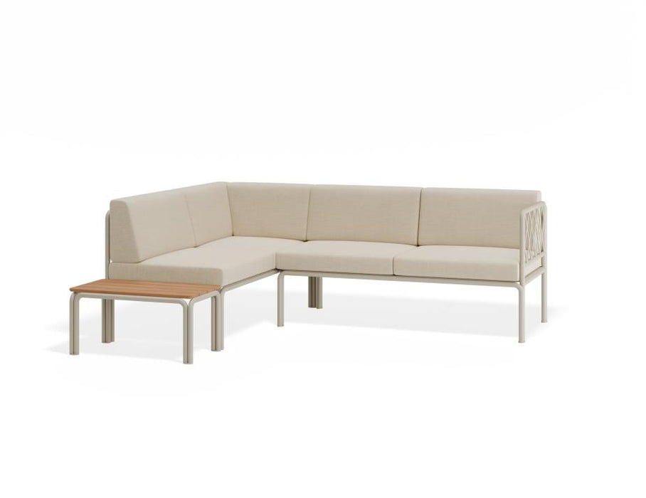 Seville Config H Corner Sofa - Latte - Outdoor - Husk Cushions + Teak Top