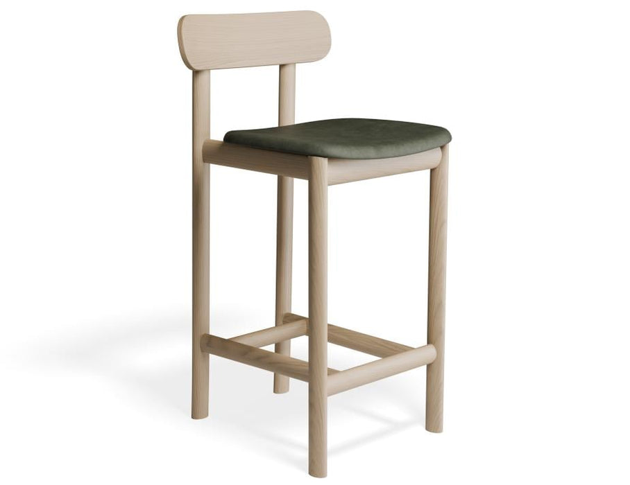 Zara Stool - Natural - Upholstered - 75cm Seat Height Vintage Green Vegan Leather Seat Pad