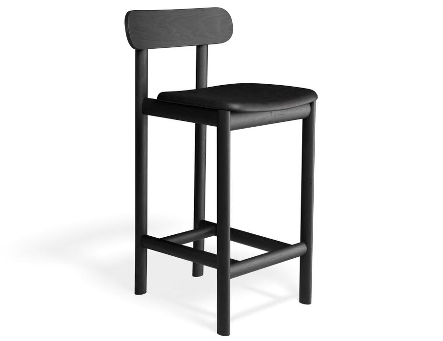 Zara Stool - Black - Upholstered - 65cm Seat Height Vintage Black Vegan Leather Seat Pad