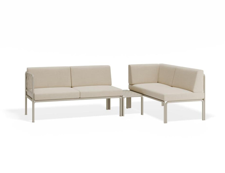 Seville Config G Corner Sofa - Latte - Outdoor - Husk Cushions + Teak Top