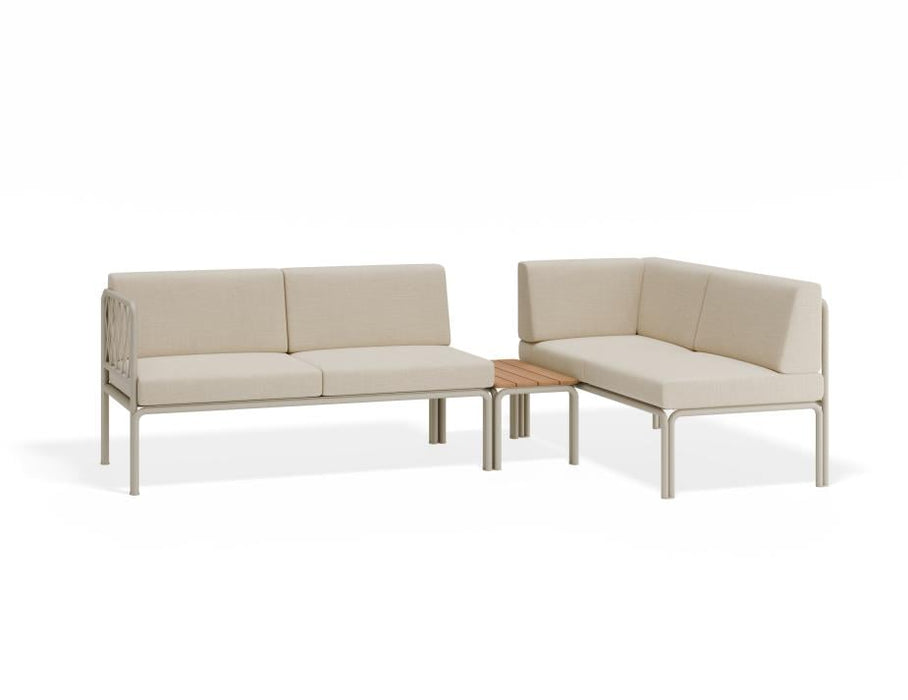 Seville Config G Corner Sofa - Latte - Outdoor - Husk Cushions + Teak Top