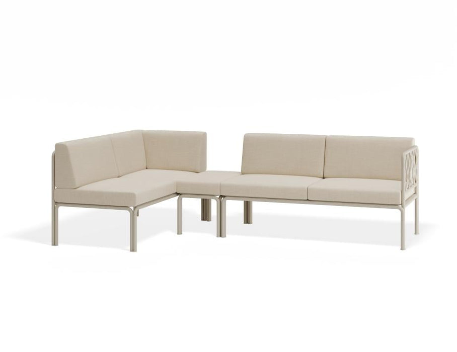 Seville Config H Corner Sofa - Latte - Outdoor - Husk Cushions + Teak Top