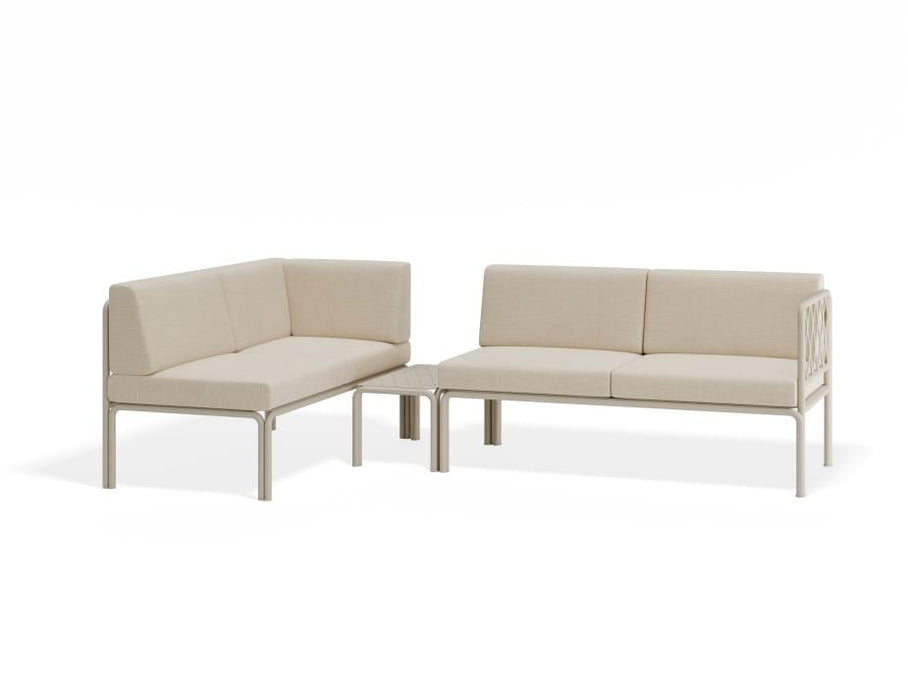 Seville Config H Corner Sofa - Latte - Outdoor - Husk Cushions + Teak Top