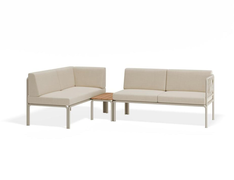 Seville Config H Corner Sofa - Latte - Outdoor - Husk Cushions + Teak Top