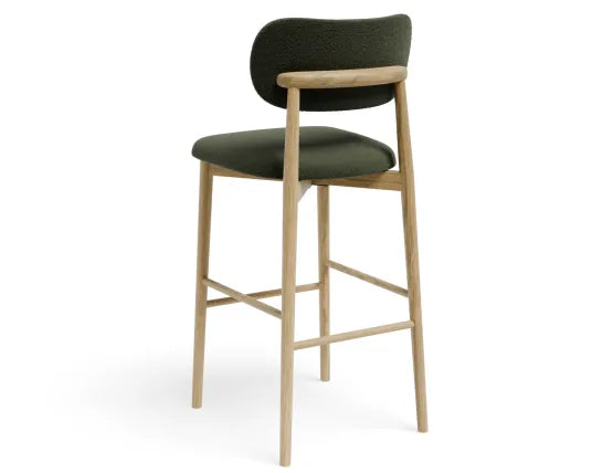Oskar Bar Stool - Natural - Hunter Green Fabric - 66cm Seat Height (Kitchen Bench height)