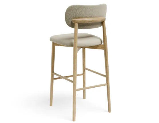 Oskar Bar Stool - Natural - Ivory Cream Fabric - 66cm Seat Height (Kitchen Bench height)