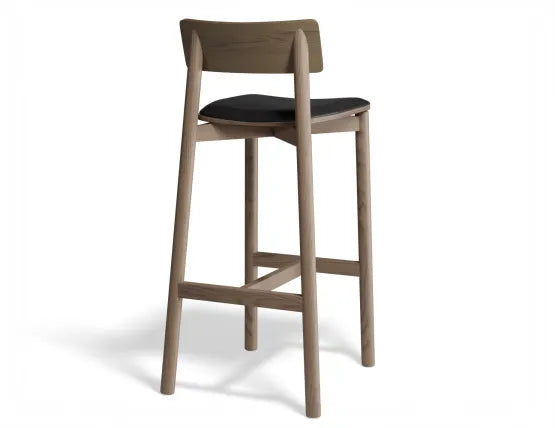 Andi Bar Stool - Walnut - Upholstered - 75cm Seat Height Vintage Black Vegan Leather Seat Pad