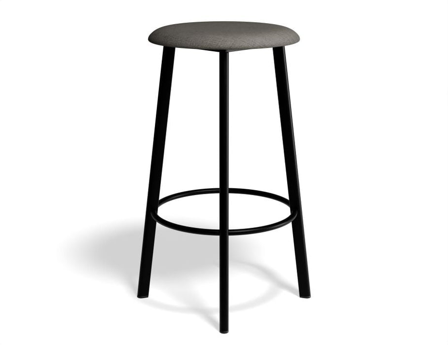 Atlas Bar Stool - Black - Fabric Seat - 65cm Kitchen Height - Light Grey Fabric Seat