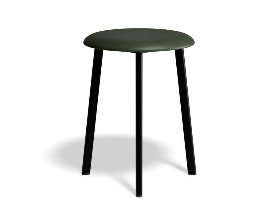Atlas Low Stool Black Vintage PU Seat 46cm Low Height Green PU