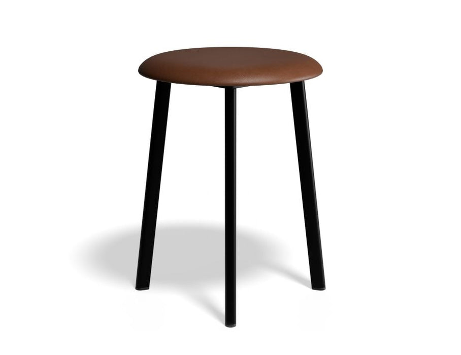 Atlas Low Stool - Black - Vintage PU Seat - 46cm Low Height - Tan PU Seat