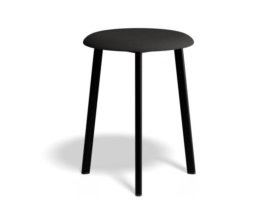 Atlas Low Stool - Black - Fabric Seat - 46cm Low Height - Grey Fabric Seat