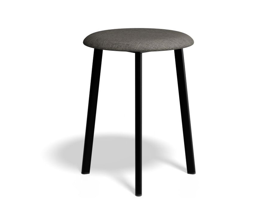 Atlas Low Stool - Black - Fabric Seat - 46cm Low Height - Light Grey Fabric Seat