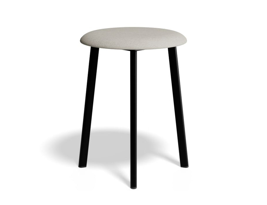 Atlas Low Stool - Black - Fabric Seat - 46cm Low Height - Light Grey Fabric Seat