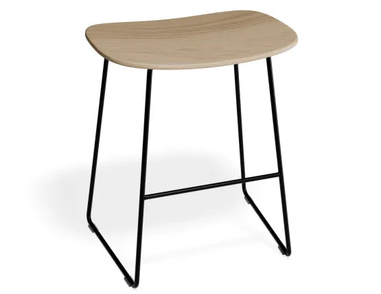 Elva Low Stool - Natural Seat - Black Frame, Wood, 46cm H