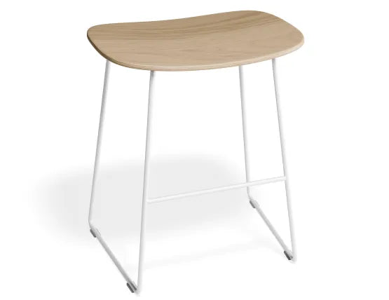 Elva Low Stool - Natural Seat - White Frame, Wood, 46cm H
