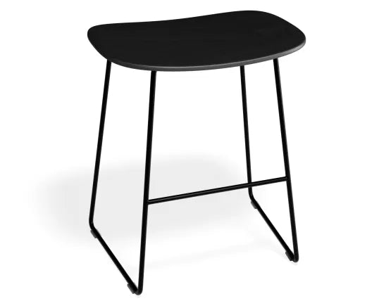 Elva Low Stool - Black Seat - Black Frame, Wood, 46cm H