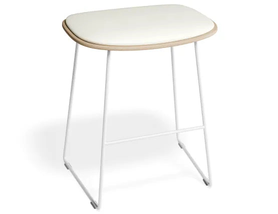 Elva Low Stool - Natural Seat - White Pad - White Frame, Leather, 50cm H