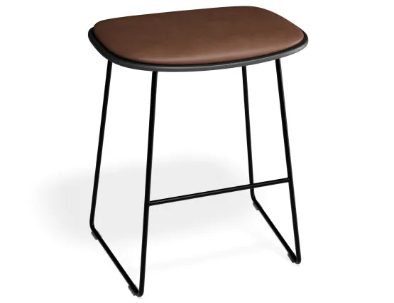 Elva Low Stool - Black Seat - Tan Pad - Black Frame, Leather, 50cm H