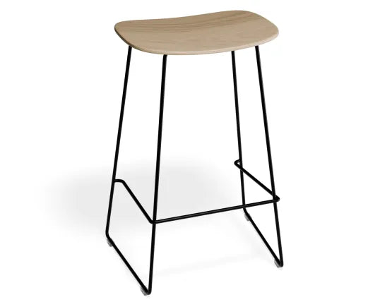 Elva Stool - Natural Seat - Black Frame - 66cm (Kitchen Bench Height), Wood