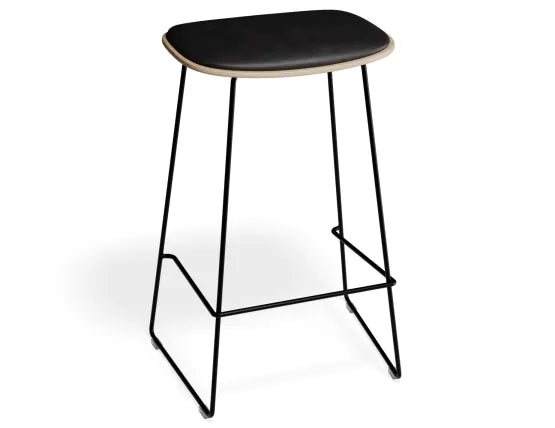 Elva Stool - Natural Seat - Black Pad - Black Frame - 67cm (Kitchen Bench Height), Leather
