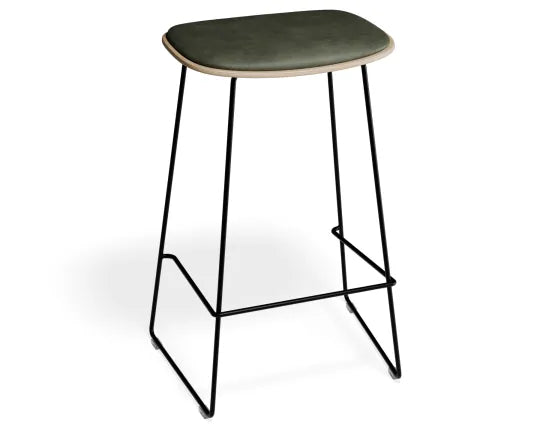 Elva Stool - Natural Seat - Green Pad - Black Frame - 67cm (Kitchen Bench Height), Leather