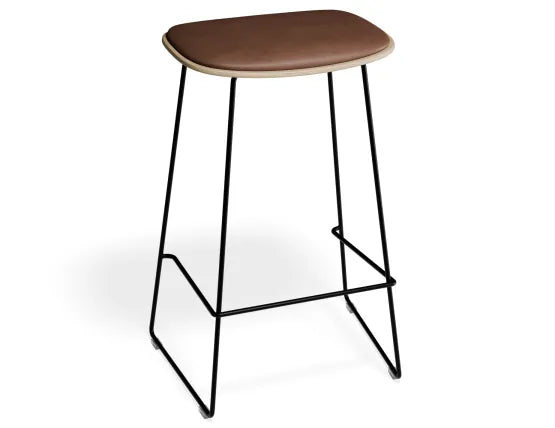 Elva Stool - Natural Seat - Tan Pad - Black Frame - 67cm (Kitchen Bench Height), Leather