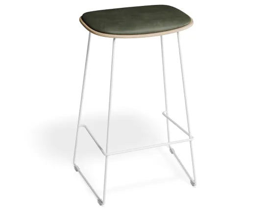 Elva Stool - Natural Seat - Green Pad - White Frame - 77cm (commercial Bench Height), Leather