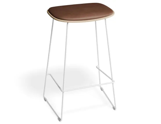 Elva Stool - Natural Seat - Tan Pad - White Frame - 67cm (Kitchen Bench Height), Leather