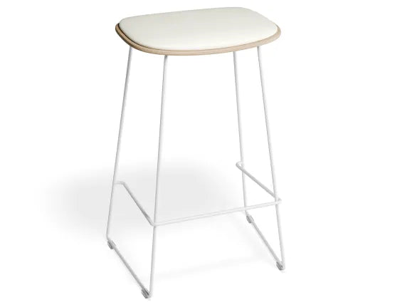 Elva Stool - Natural Seat - White Pad - White Frame - 67cm (Kitchen Bench Height), Leather