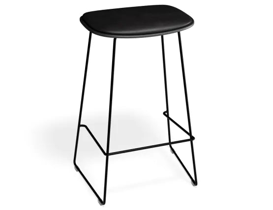 Elva Stool - Black Seat - Black Pad - Black Frame - 67cm (Kitchen Bench Height), Leather