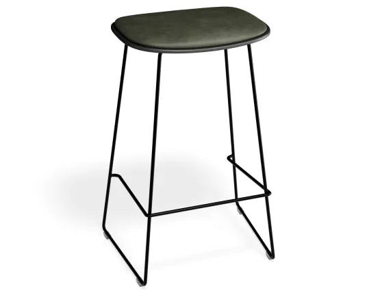 Elva Stool - Black Seat - Green Pad - Black Frame - 67cm (Kitchen Bench Height), Leather
