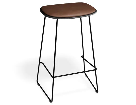 Elva Stool - Black Seat - Tan Pad - Black Frame - 67cm (Kitchen Bench Height), Leather