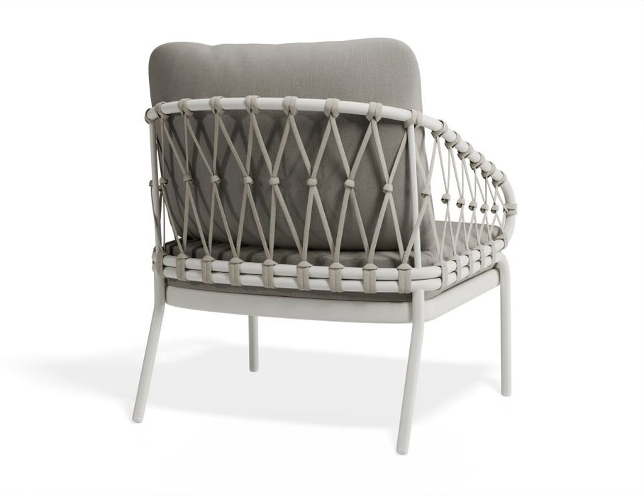 Kara Lounge Chair - Outdoor - Single - White - Sandy Grey Cushions, Fabric, Metal