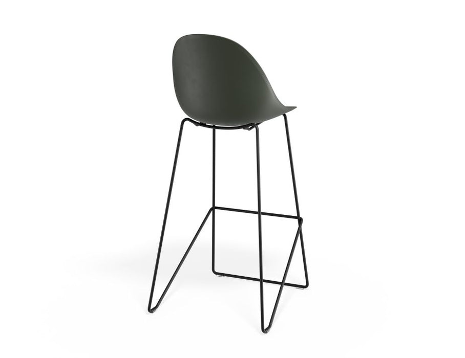 Pebble Olive Green Stool Shell Seat - Counter Stool 65cm Seat - Black Base