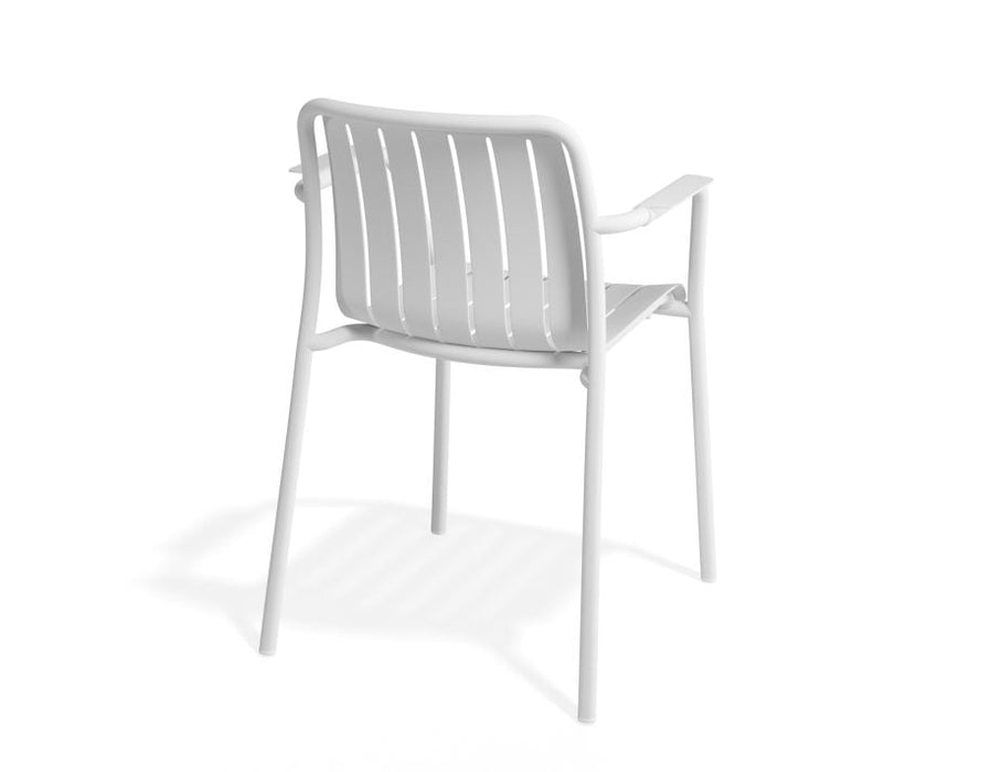 Roku Outdoor Armchair in Matt White - Chair with Light Grey Cushion