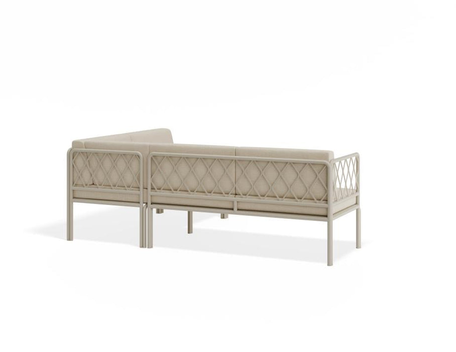 Seville Config G Corner Sofa - Latte - Outdoor - Husk Cushions + Teak Top