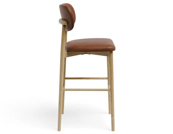 Oskar Bar Stool - Natural - Retro Brandy PU - 66cm Seat Height (Kitchen Bench height), Leather